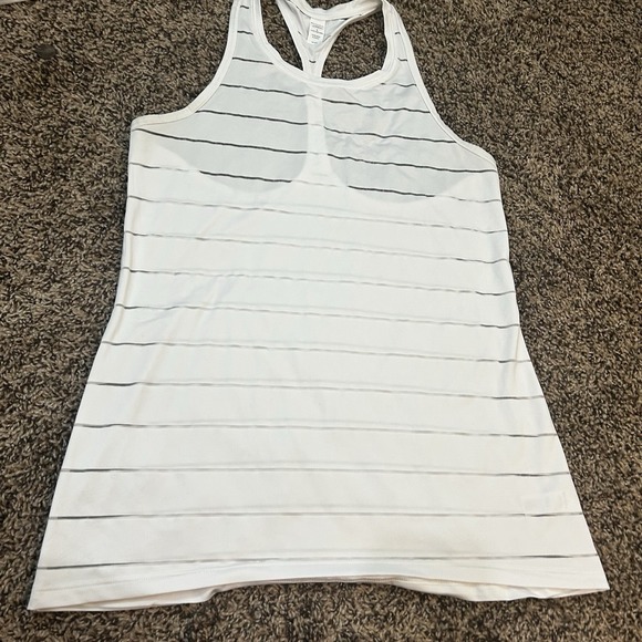 Athleta Tank Top Womens Small White Striped Breathable Sleeveless Running‎ Gym - Picture 1 of 4
